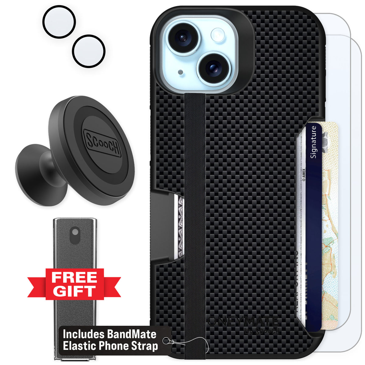 Scooch Moneymate Carbon Fiber for iPhone 15 — Defender Bundle
