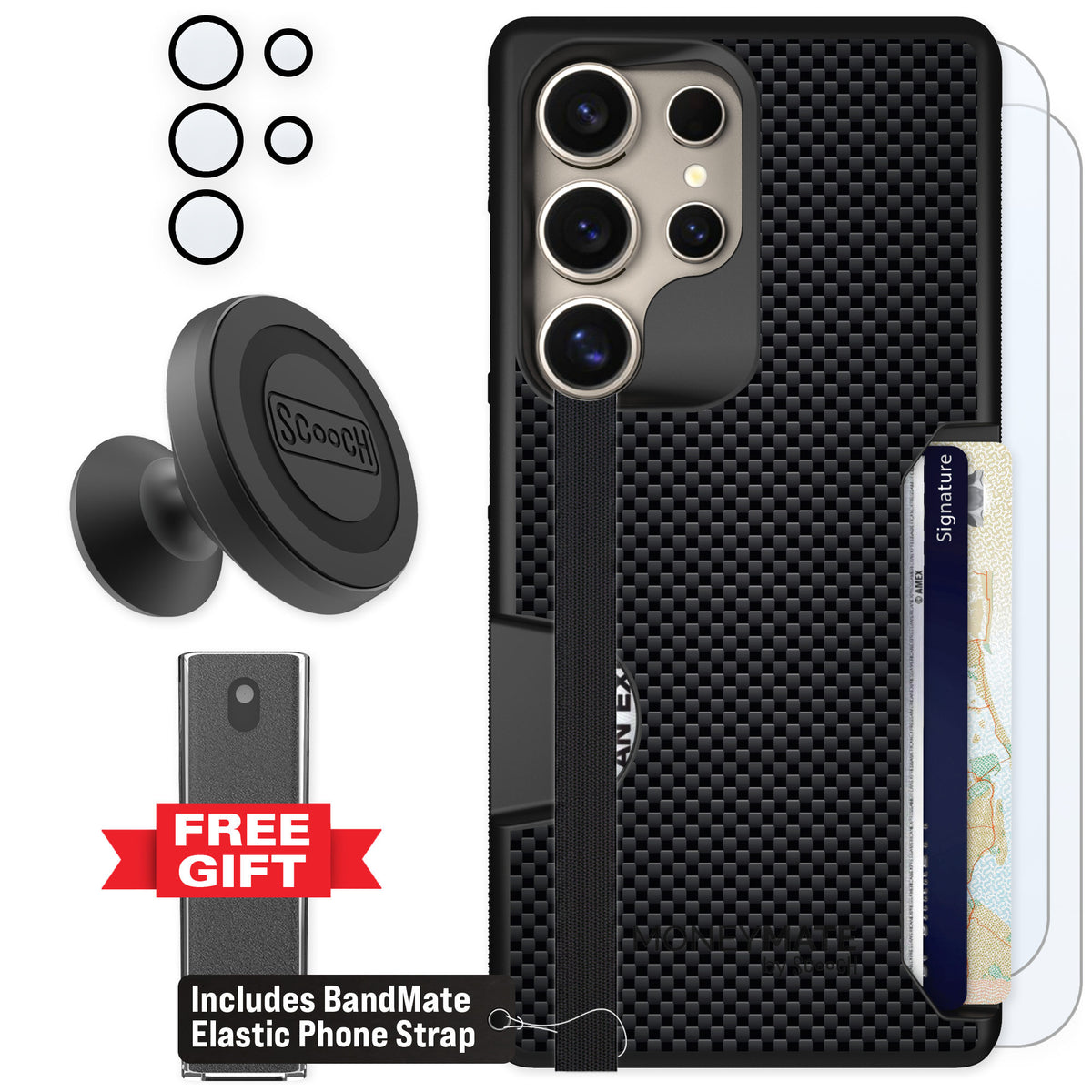 Scooch Moneymate Carbon Fiber for Galaxy S25 Ultra — Defender Bundle