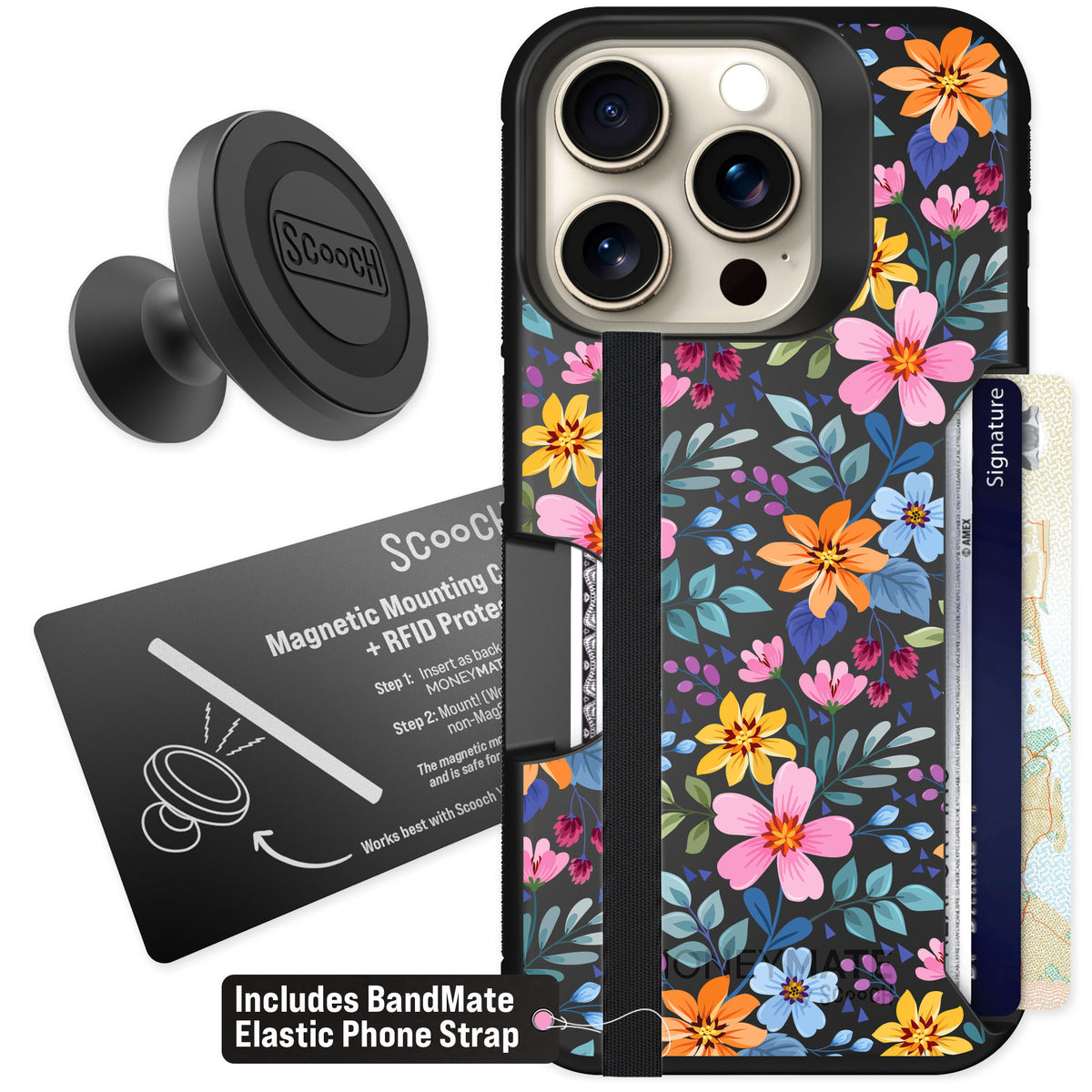 Scooch Moneymate Full Bloom for iPhone 15 Pro — Starter Bundle