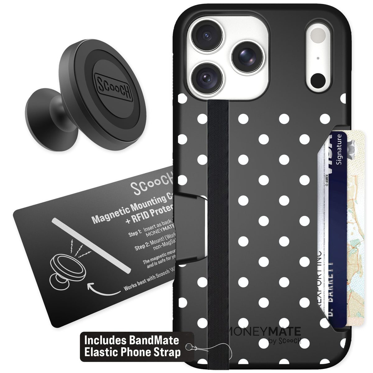 Scooch Moneymate Polka Dots for iPhone 18 Pro Max — Starter Bundle
