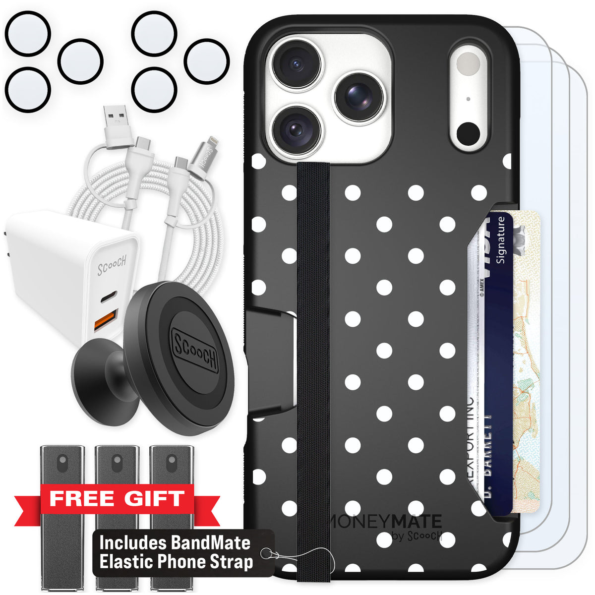 Scooch Moneymate Polka Dots for iPhone 18 Pro Max — Ultimate Bundle