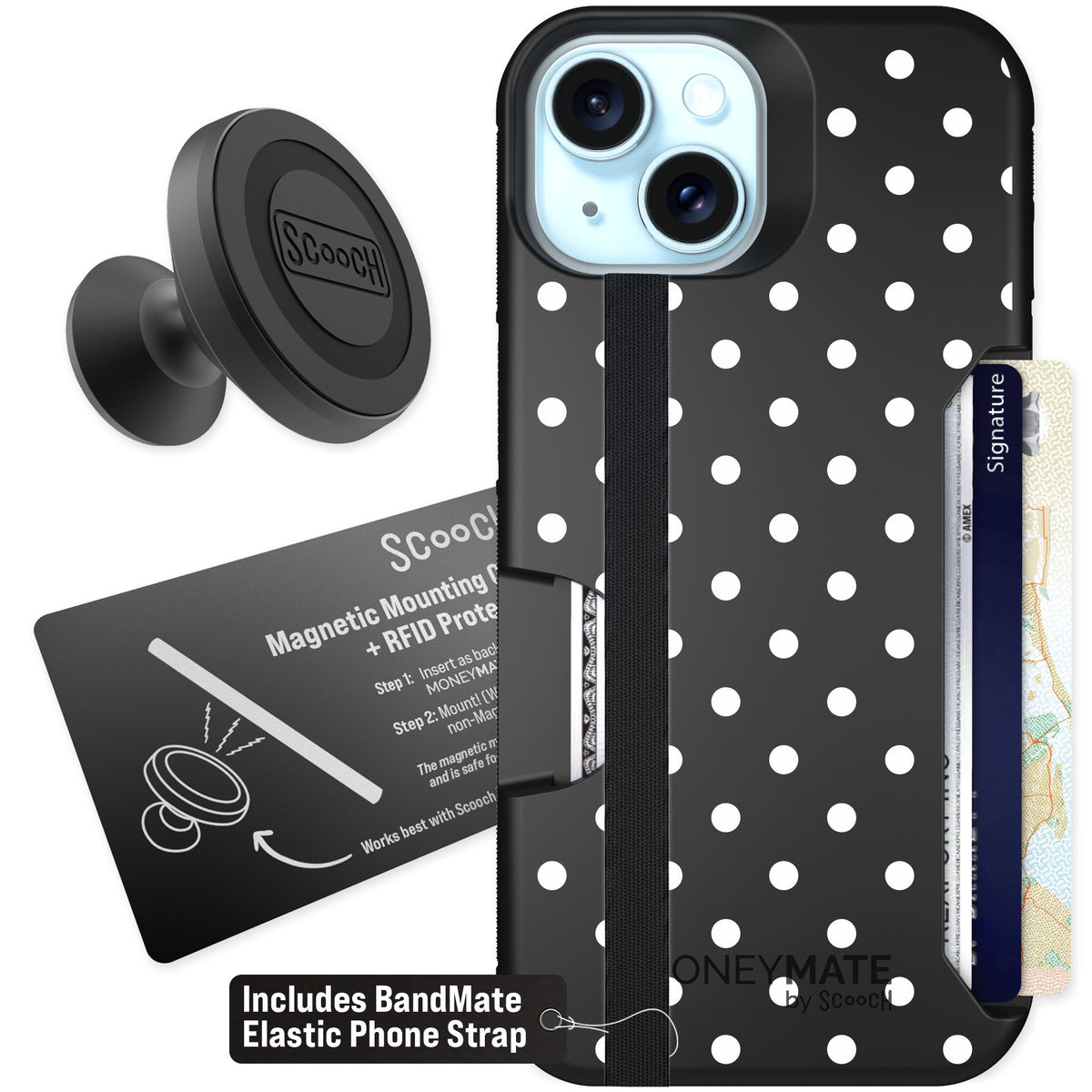 Scooch Moneymate Polka Dots for iPhone 15 — Starter Bundle