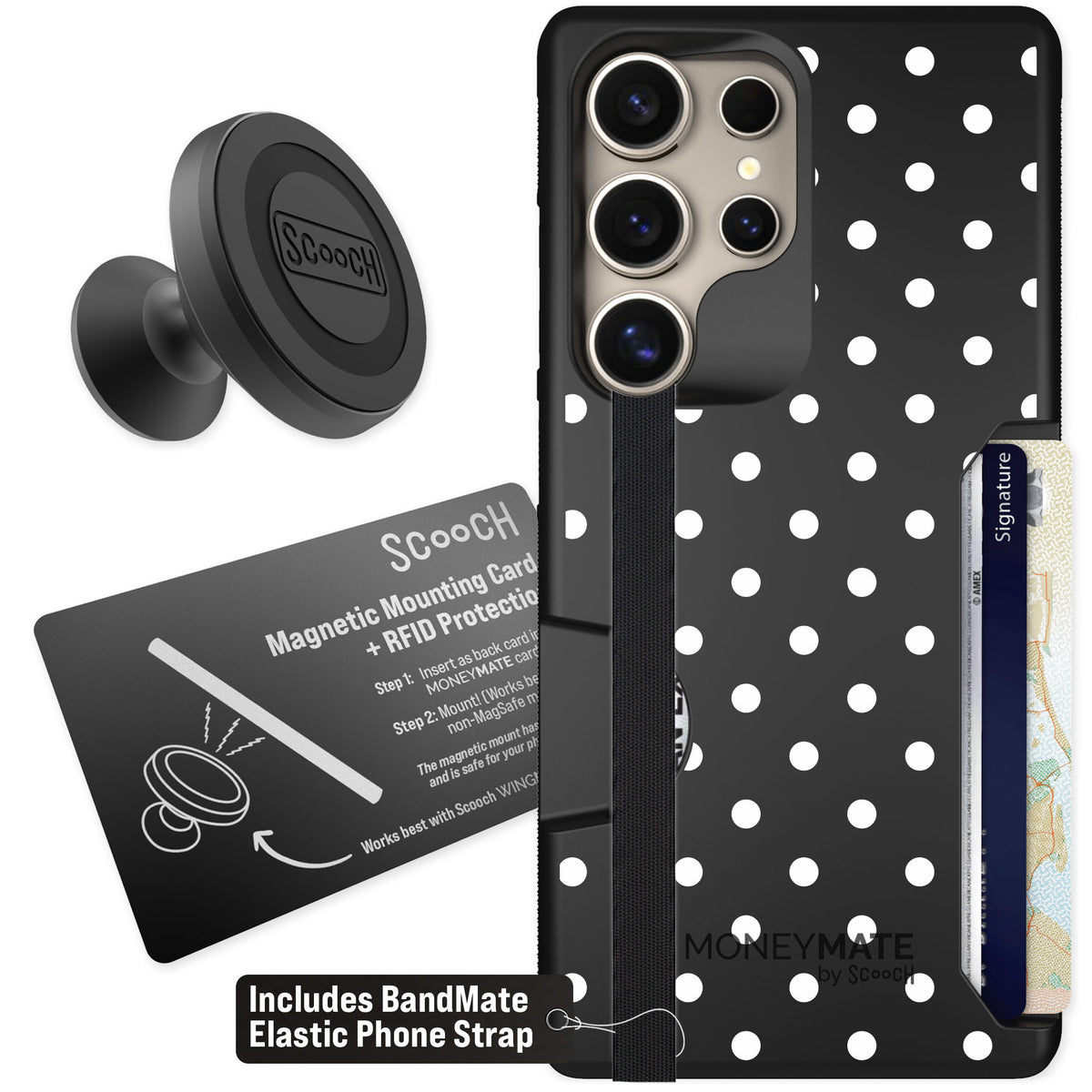 Scooch Moneymate Polka Dots for Galaxy S25 Ultra — Starter Bundle