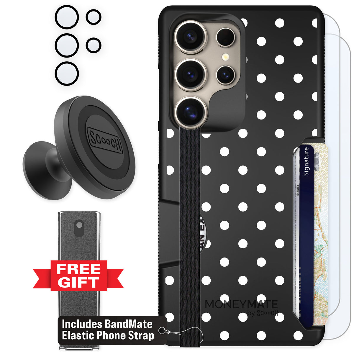 Scooch Moneymate Polka Dots for Galaxy S25 Ultra — Defender Bundle