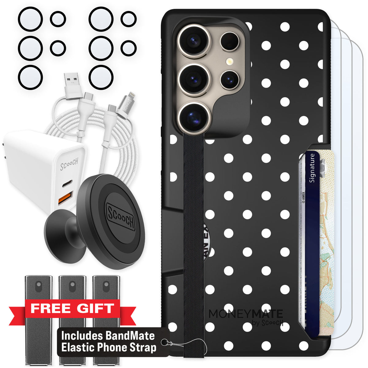 Scooch Moneymate Polka Dots for Galaxy S25 Ultra — Ultimate Bundle