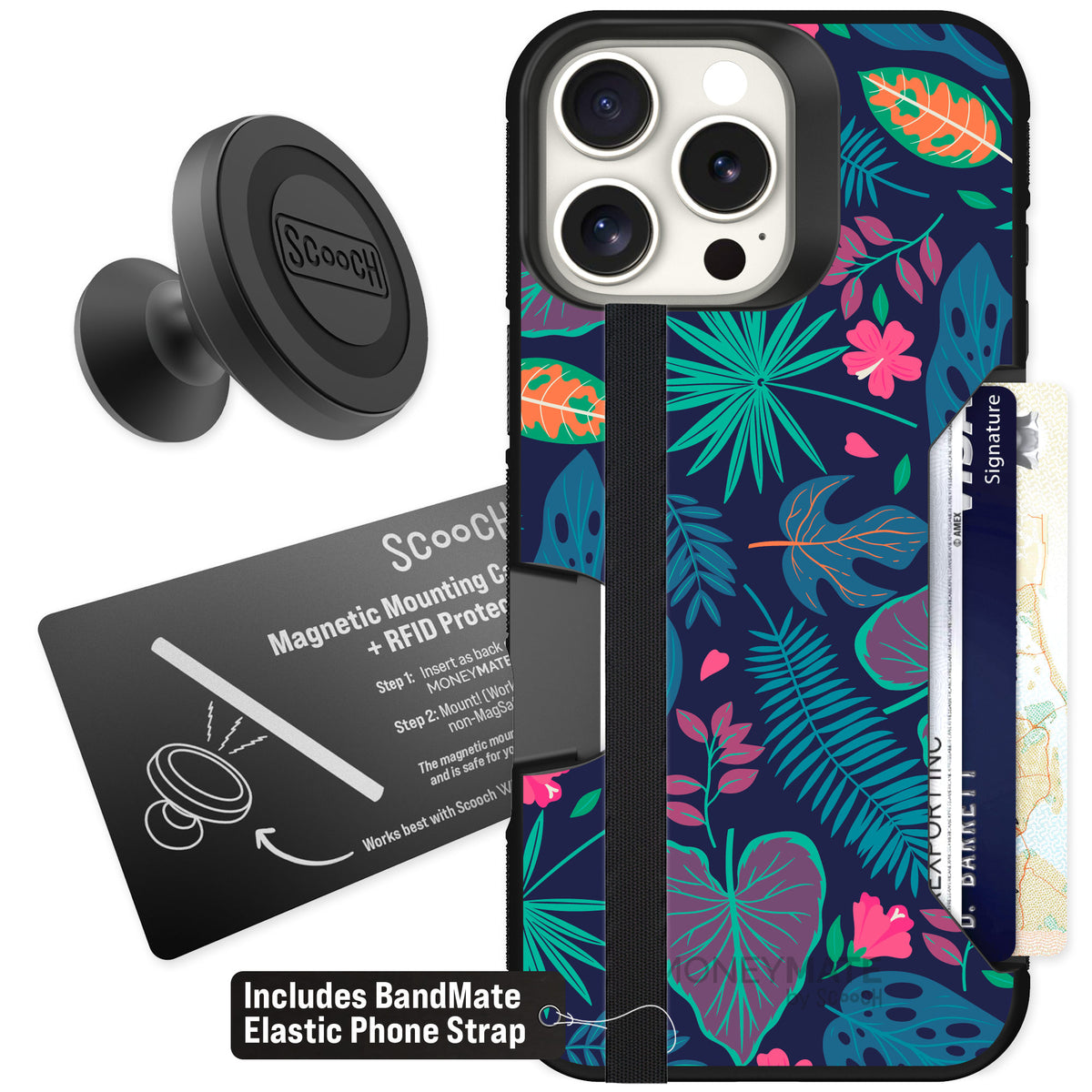 Scooch Moneymate Tropical Leaves for iPhone 16 Pro Max — Starter Bundle