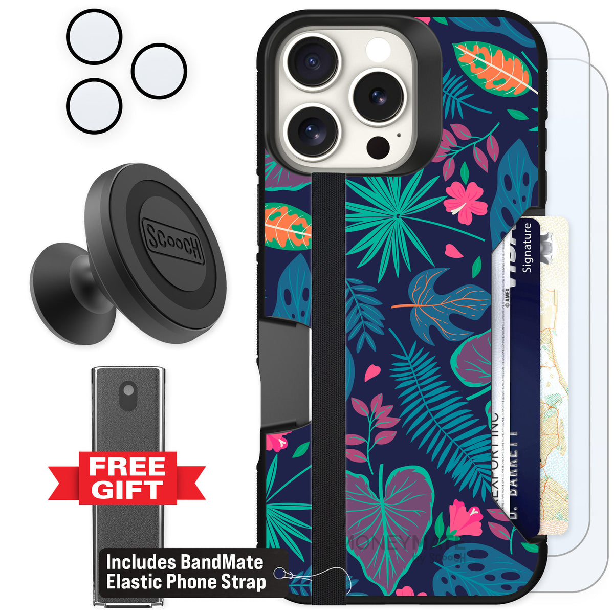 Scooch Moneymate Tropical Leaves for iPhone 16 Pro Max — Defender Bundle