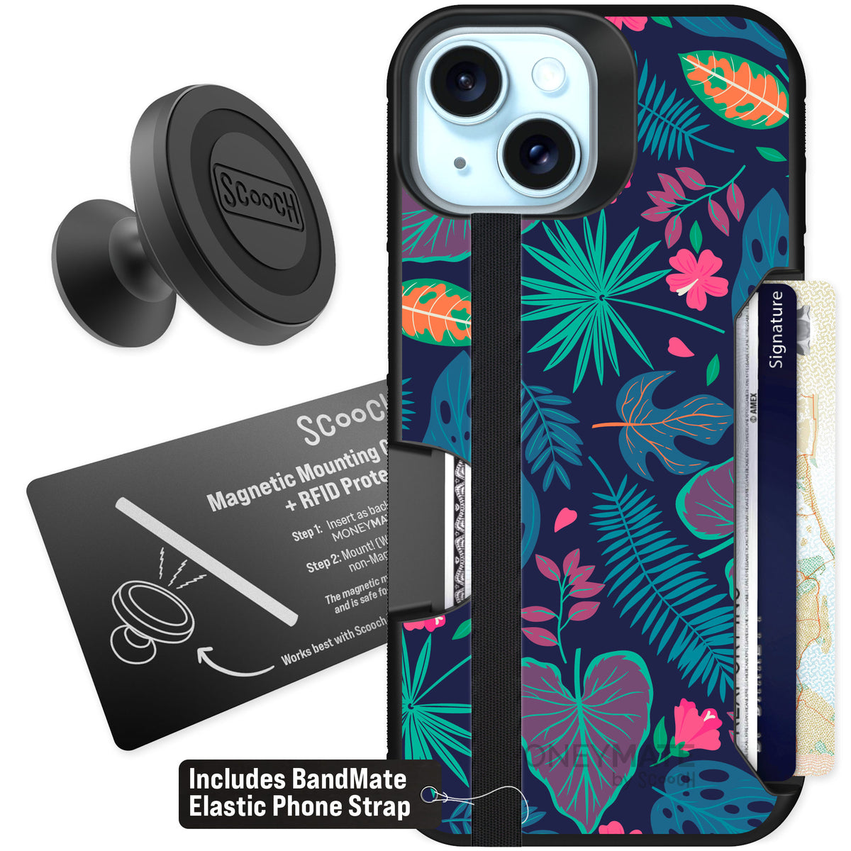 Scooch Moneymate Tropical Leaves for iPhone 15 — Starter Bundle