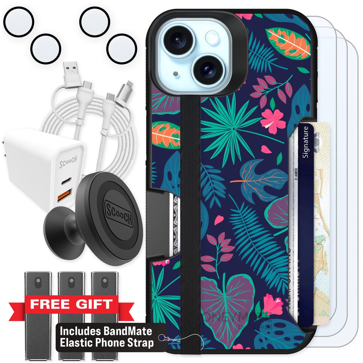 Scooch Moneymate Tropical Leaves for iPhone 15 — Ultimate Bundle