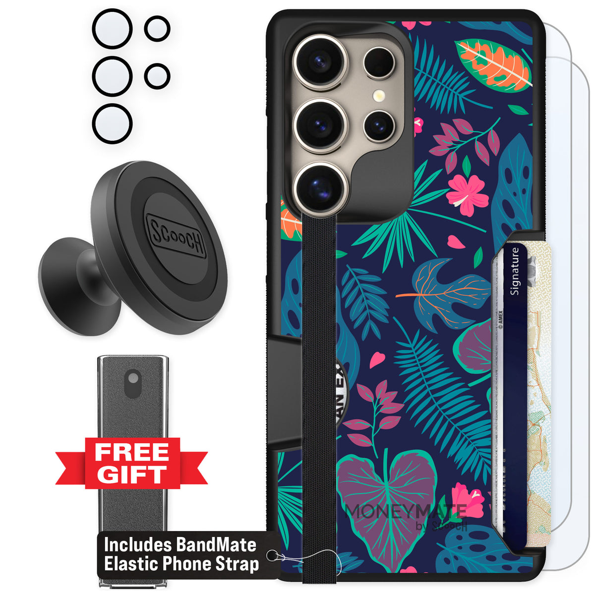 Scooch Moneymate Tropical Leaves for Galaxy S25 Ultra — Defender Bundle