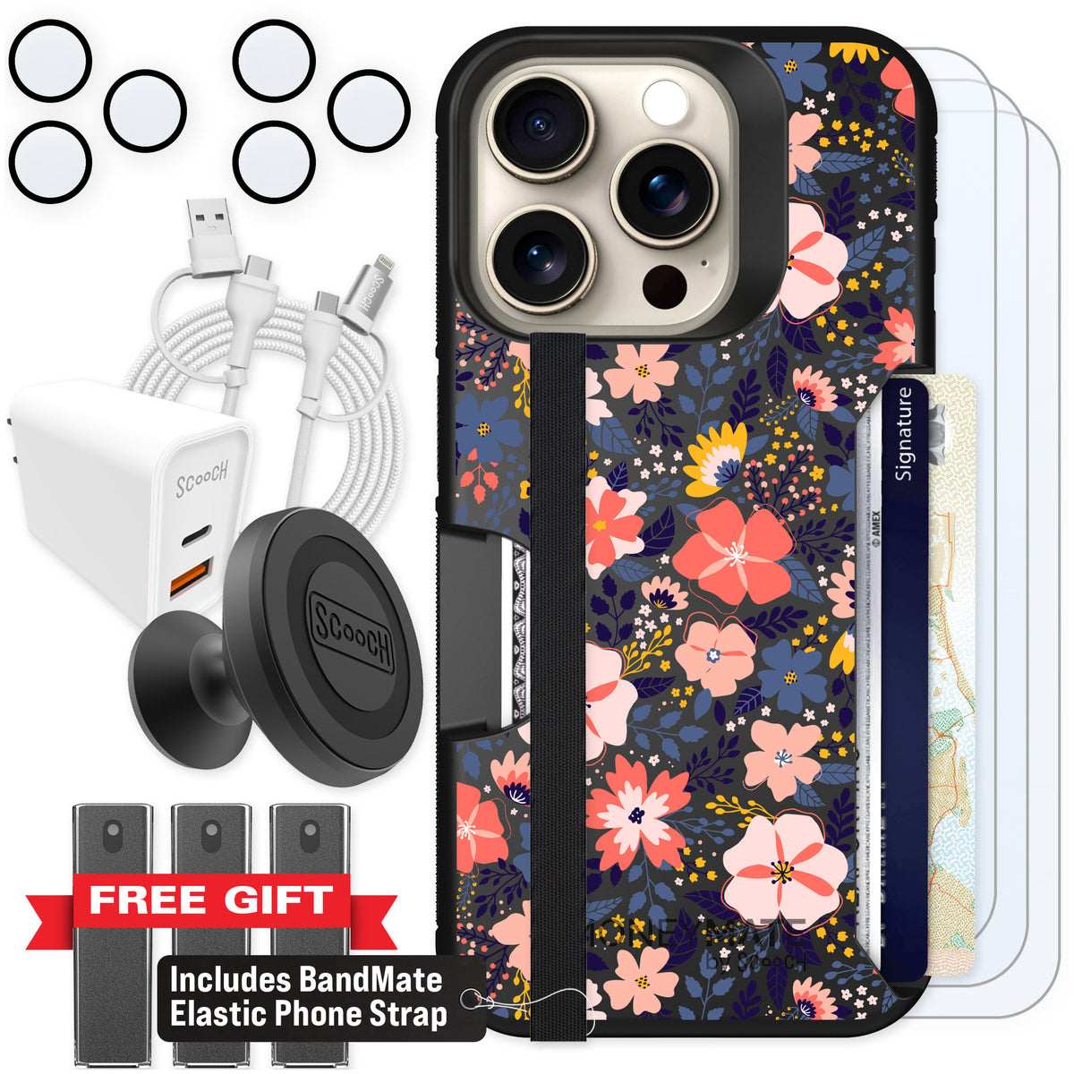 Scooch Moneymate Wildflowers for iPhone 15 Pro — Ultimate Bundle
