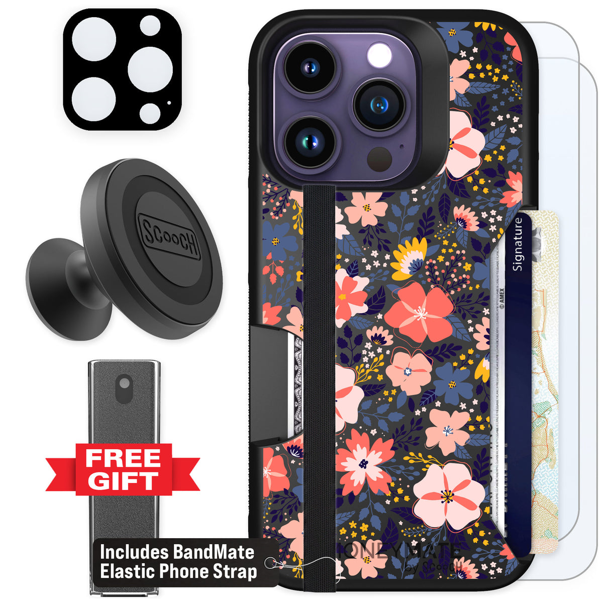 Scooch Moneymate Wildflowers for iPhone 14 Pro — Defender Bundle
