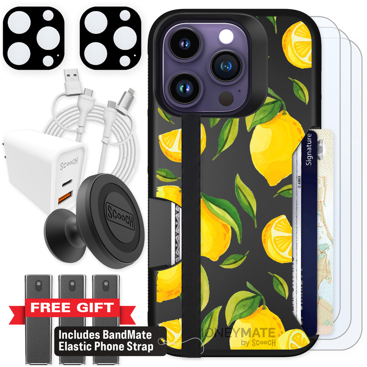 Scooch Moneymate Amalfi Lemons for iPhone 14 Pro — Ultimate Bundle