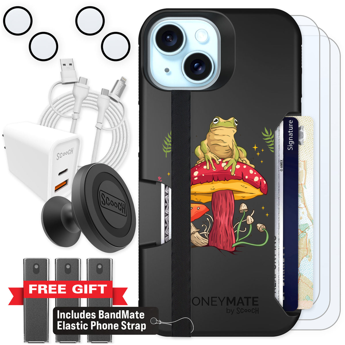 Scooch Moneymate Toadstool Frog for iPhone 15 — Ultimate Bundle
