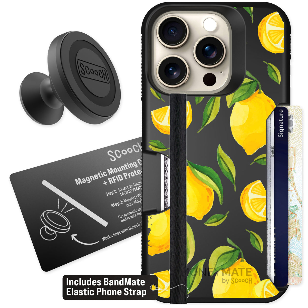 Scooch Moneymate Amalfi Lemons for iPhone 15 Pro — Starter Bundle