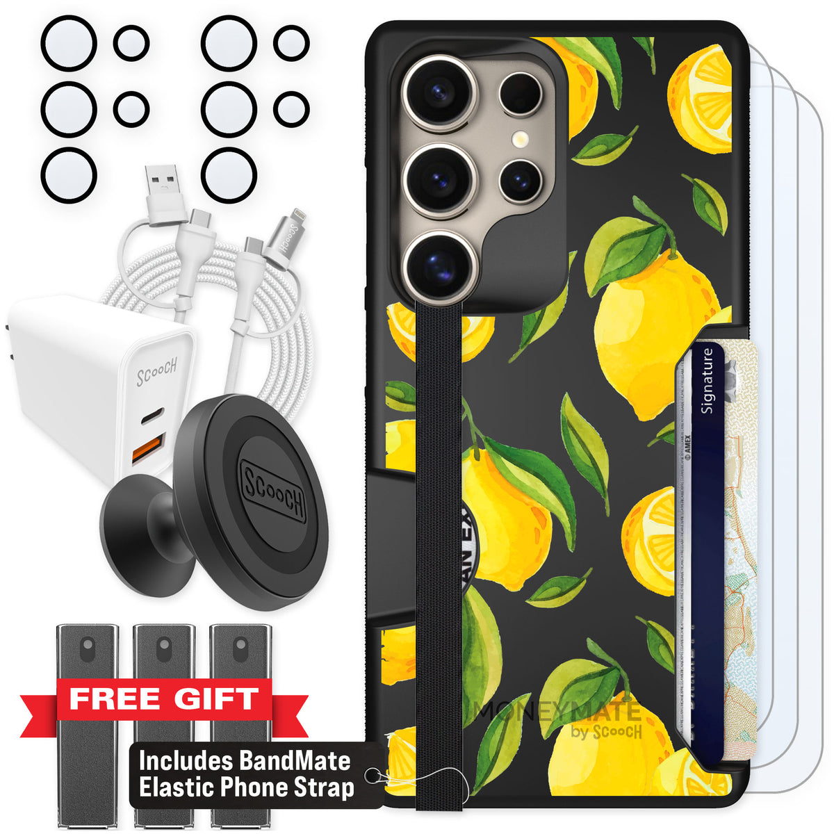 Scooch Moneymate Amalfi Lemons for Galaxy S25 Ultra — Ultimate Bundle