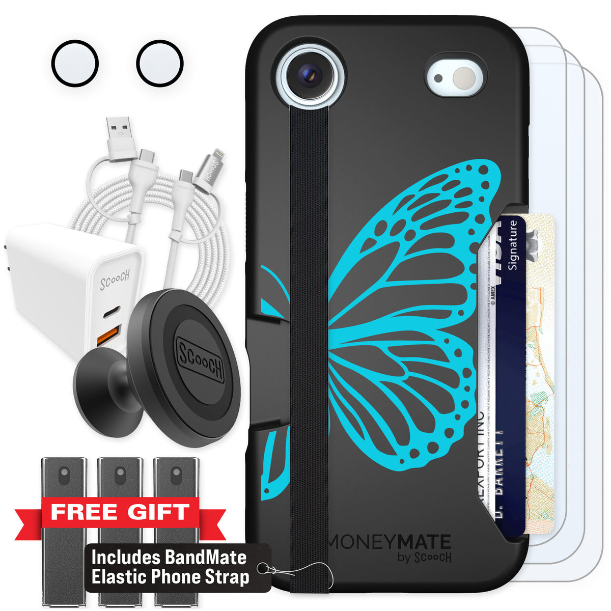 Scooch Moneymate Azure Butterfly for iPhone Air — Ultimate Bundle