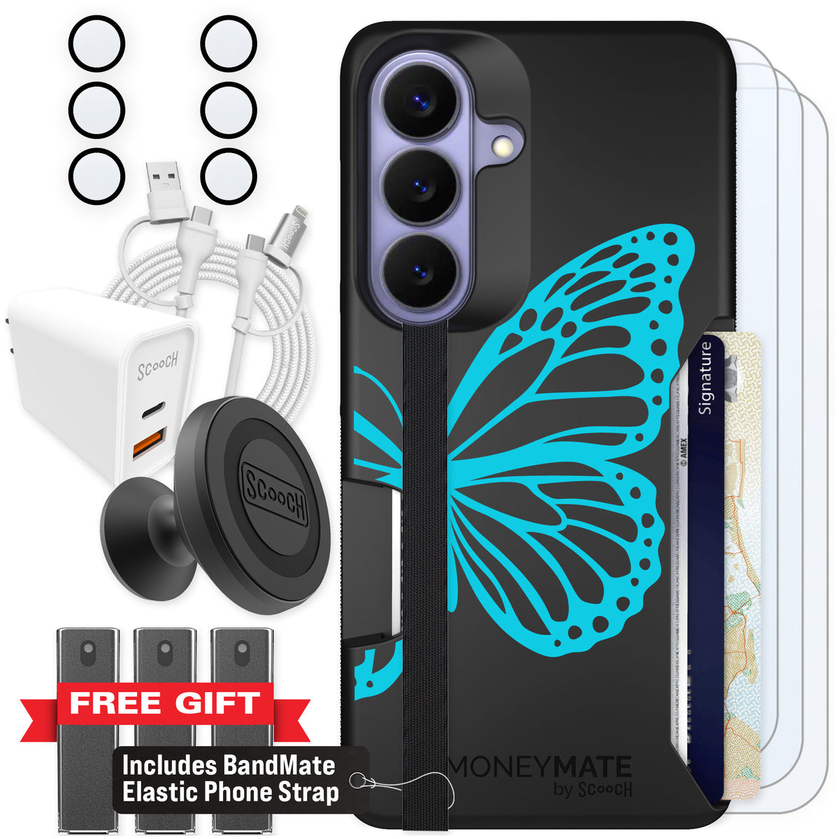 Scooch Moneymate Azure Butterfly for Galaxy S26 — Ultimate Bundle