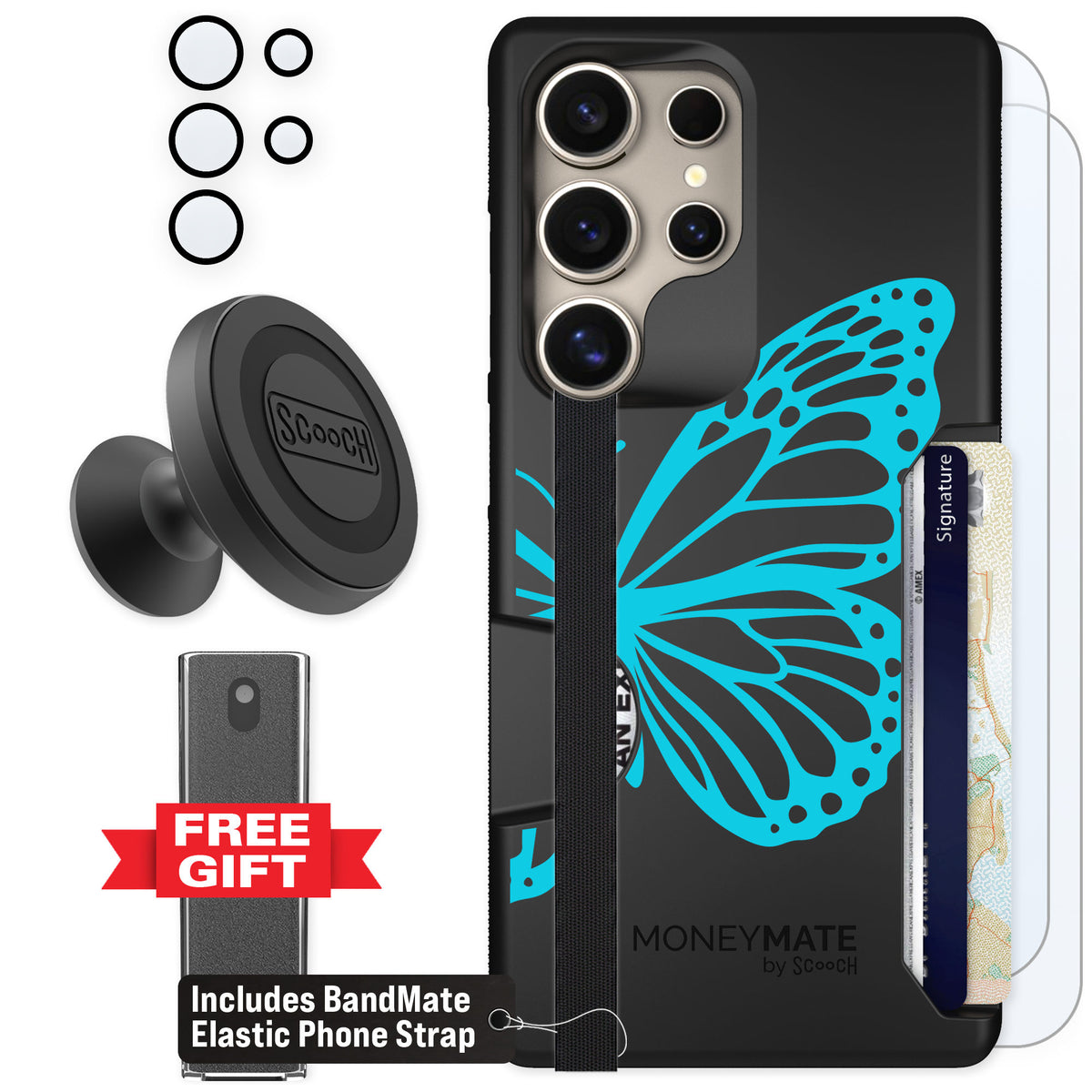 Scooch Moneymate Azure Butterfly for Galaxy S25 Ultra — Defender Bundle