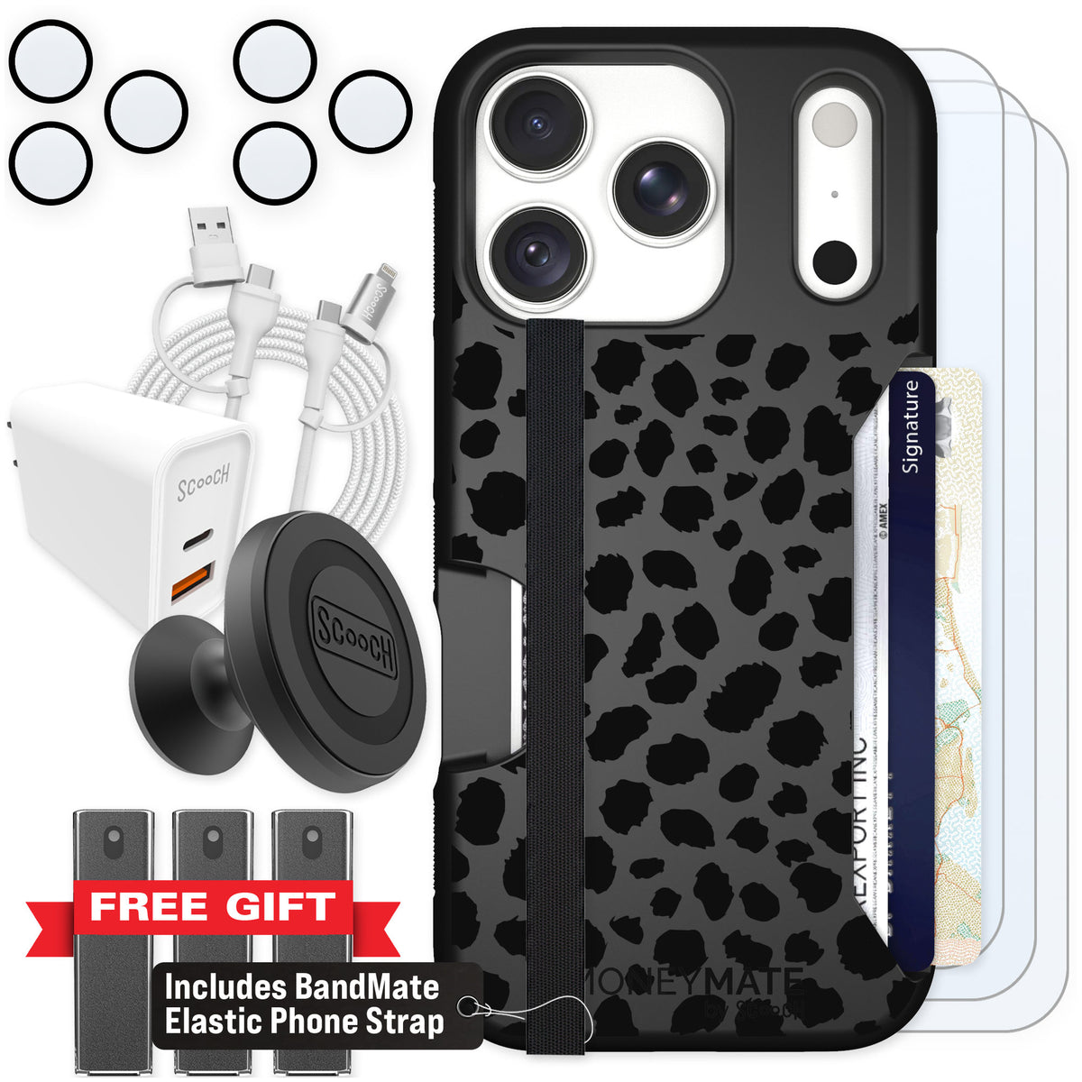 Scooch Moneymate Black Leopard for iPhone 18 Pro — Ultimate Bundle