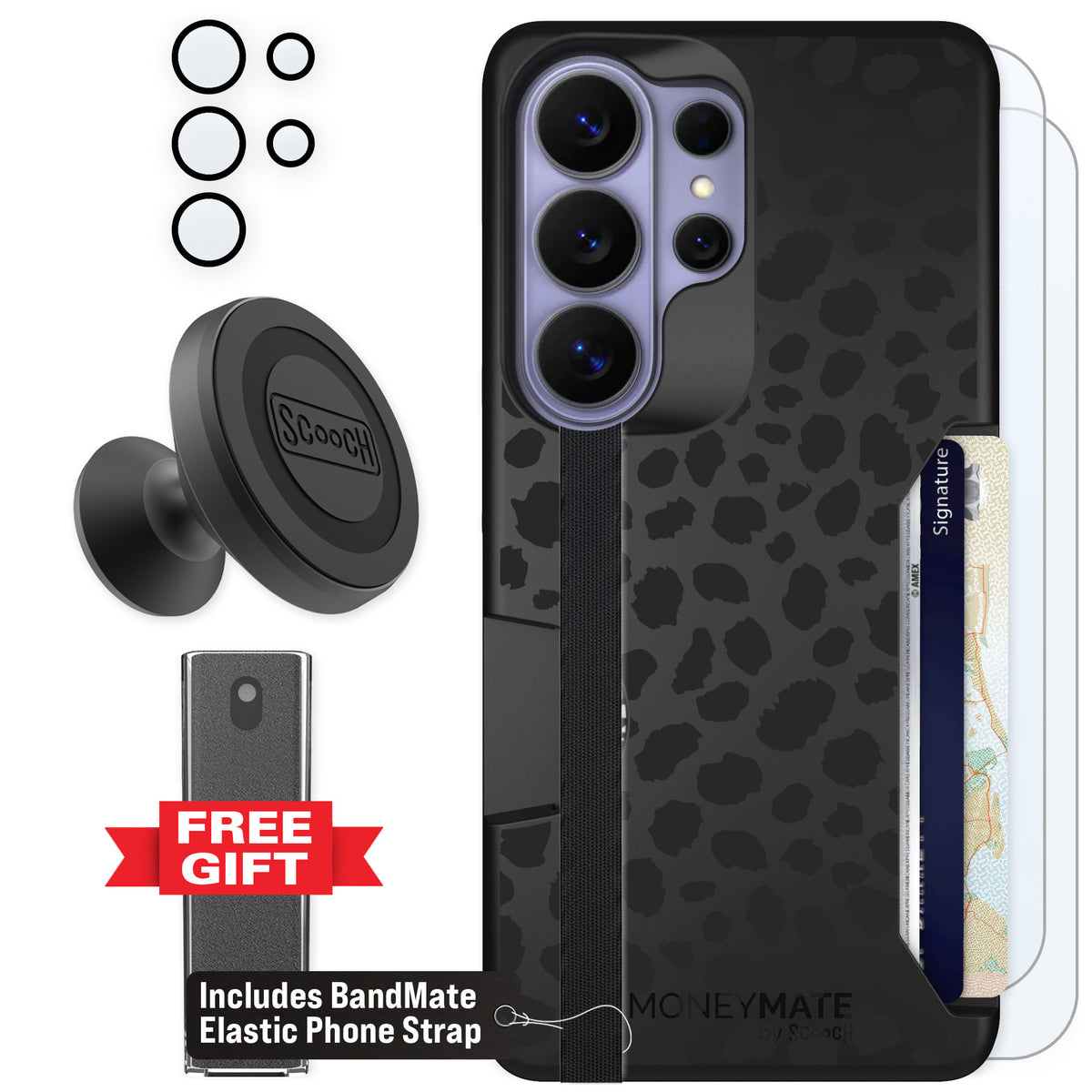 Scooch Moneymate Black Leopard for Galaxy S26 Ultra — Defender Bundle