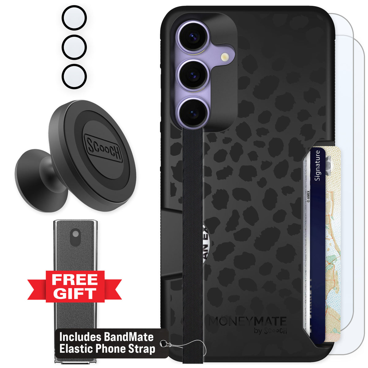 Scooch Moneymate Black Leopard for Galaxy S25+ — Defender Bundle