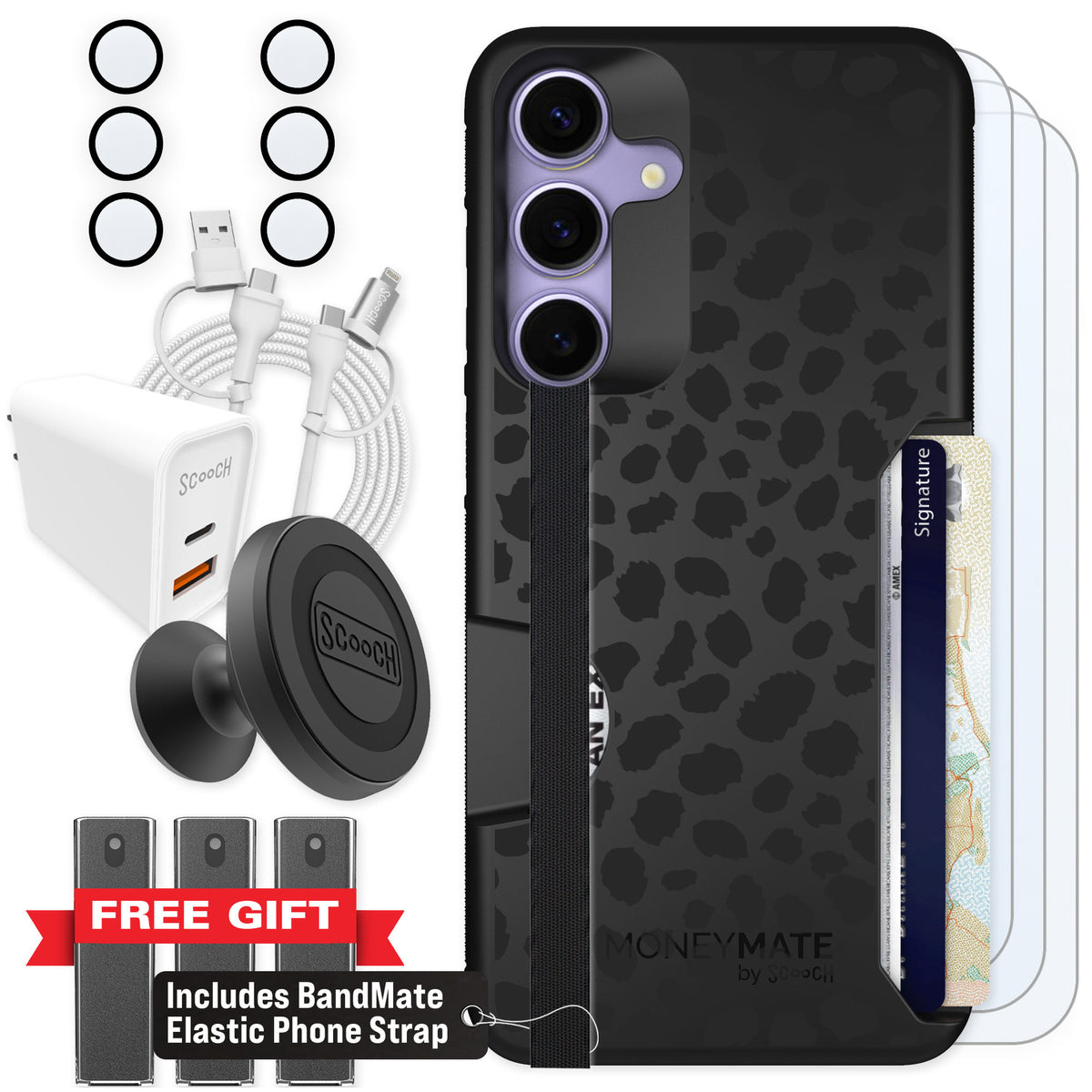 Scooch Moneymate Black Leopard for Galaxy S25+ — Ultimate Bundle
