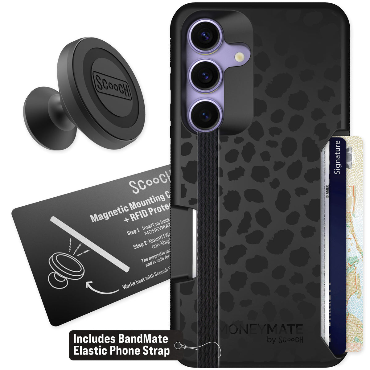 Scooch Moneymate Black Leopard for Galaxy S25 — Starter Bundle