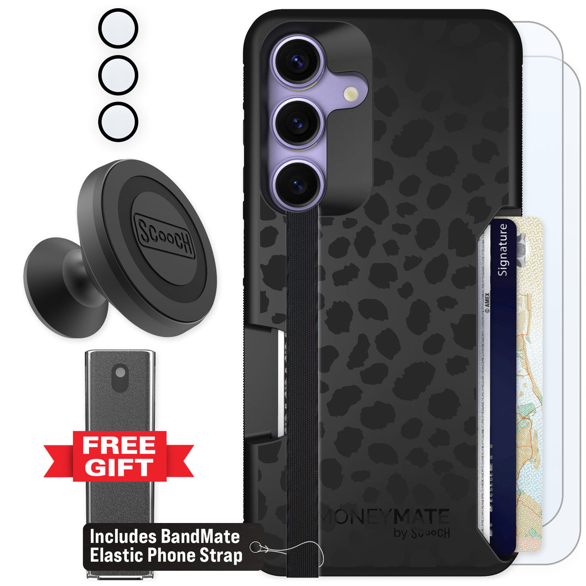 Scooch Moneymate Black Leopard for Galaxy S25 — Defender Bundle