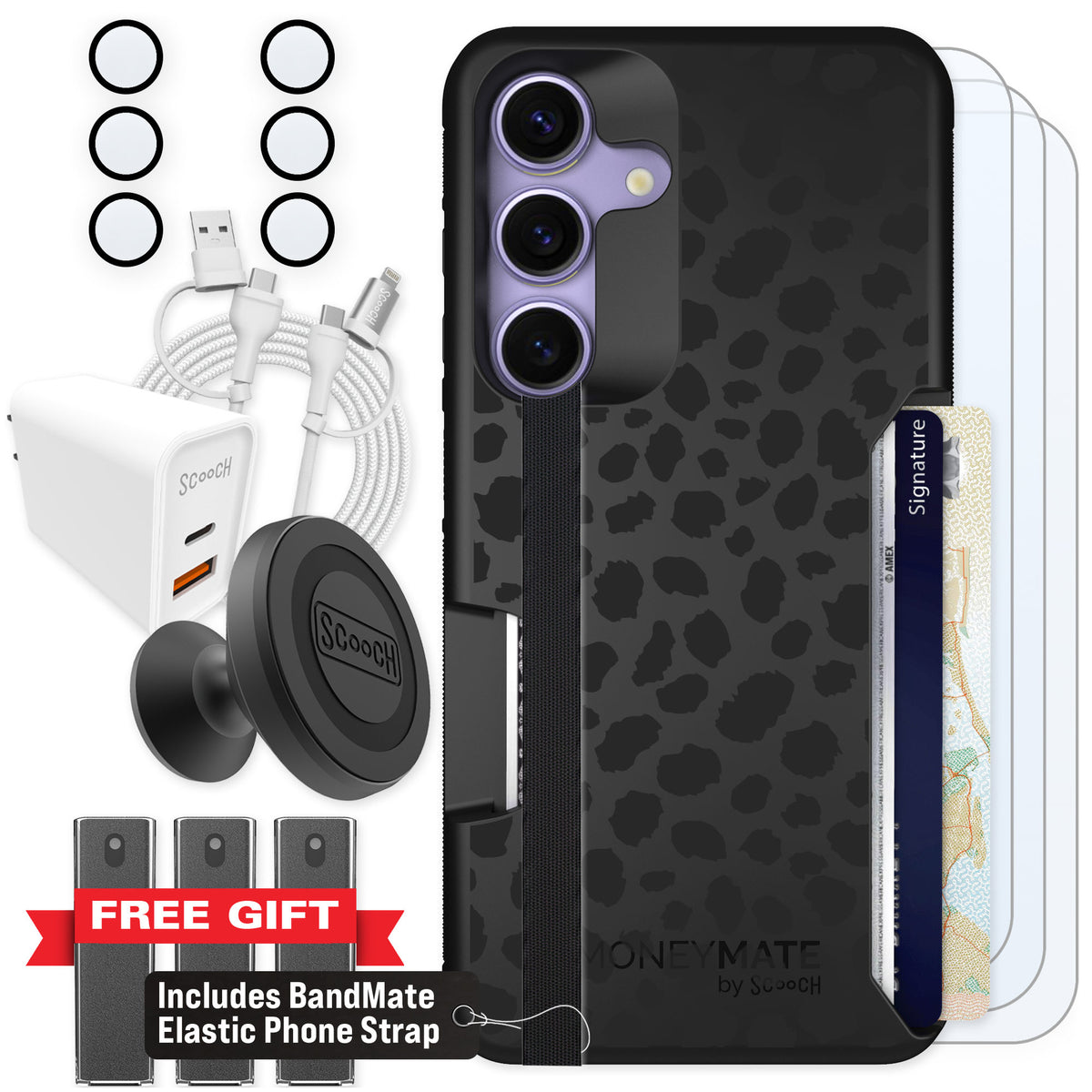 Scooch Moneymate Black Leopard for Galaxy S25 — Ultimate Bundle