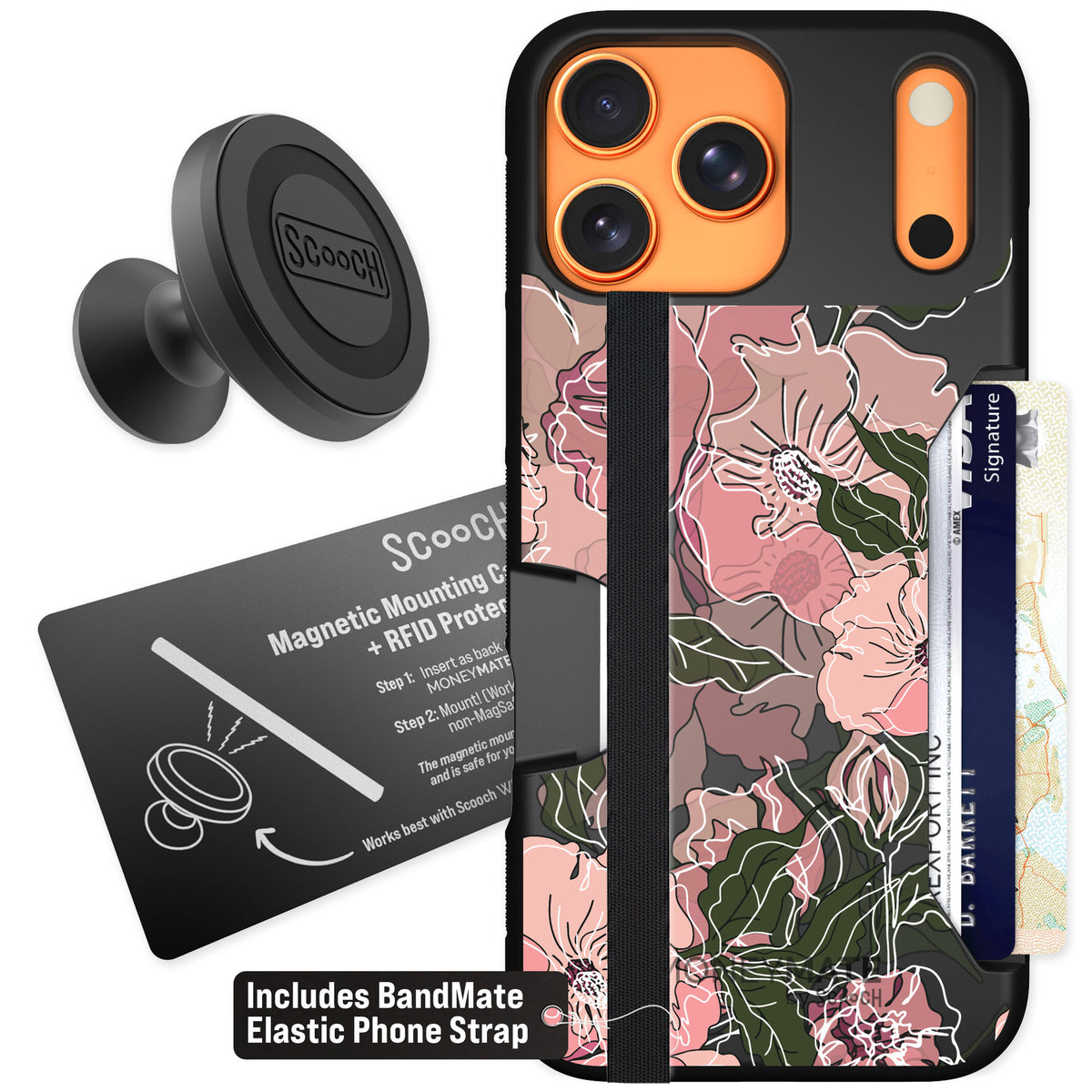 Scooch Moneymate Blush Botanical for iPhone 17 Pro Max — Starter Bundle