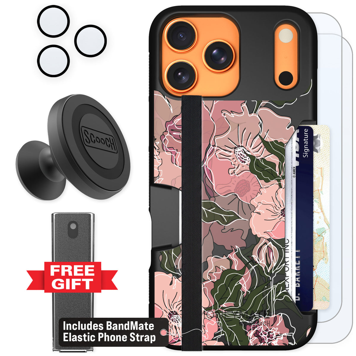 Scooch Moneymate Blush Botanical for iPhone 17 Pro Max — Defender Bundle