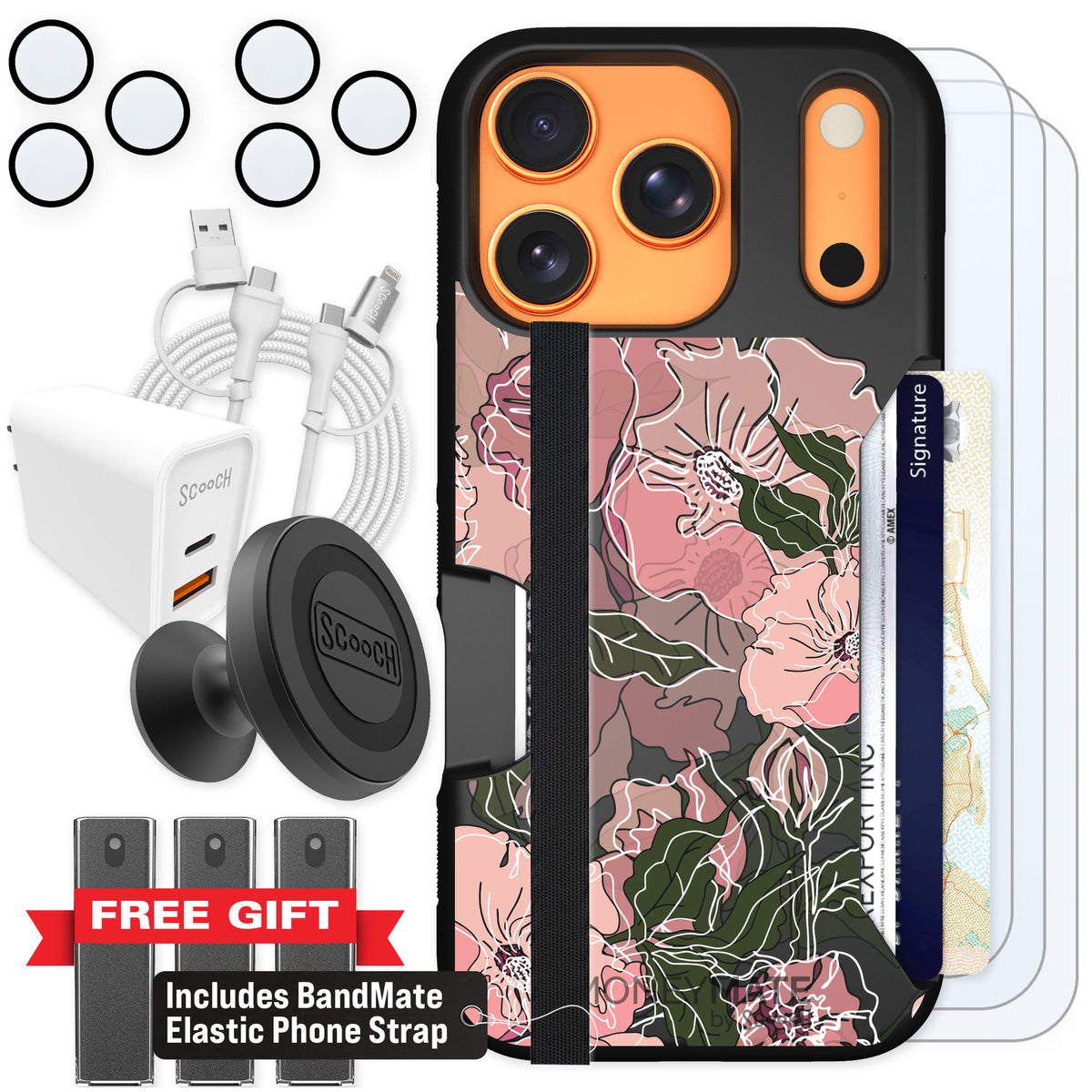 Scooch Moneymate Blush Botanical for iPhone 17 Pro — Ultimate Bundle