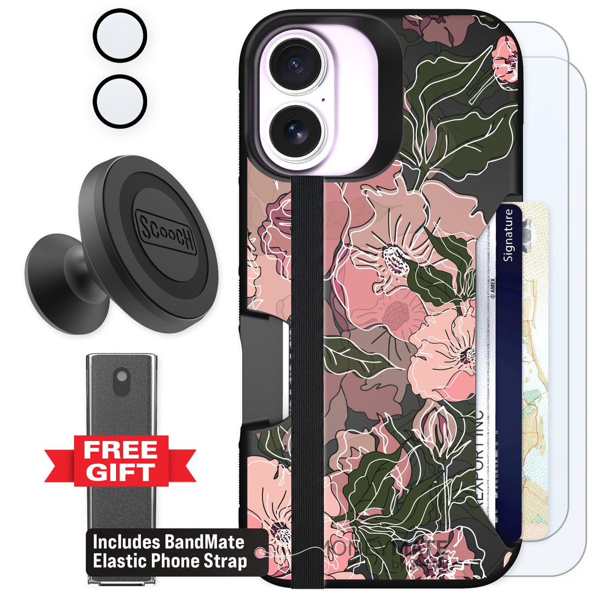 Scooch Moneymate Blush Botanical for iPhone 17 — Defender Bundle