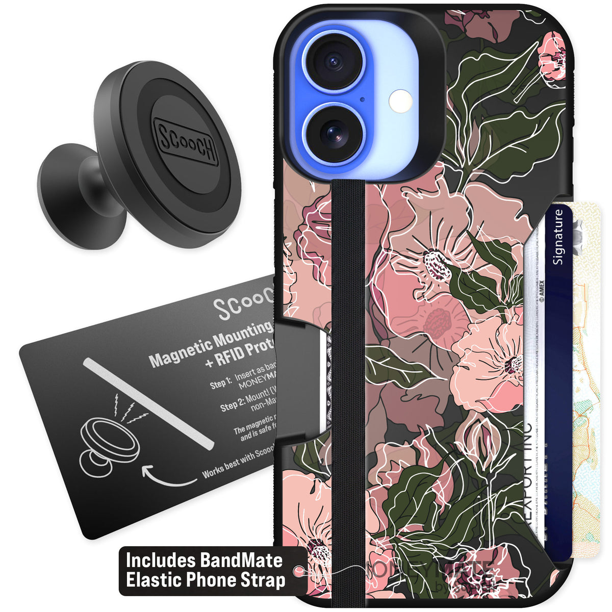 Scooch Moneymate Blush Botanical for iPhone 16 — Starter Bundle
