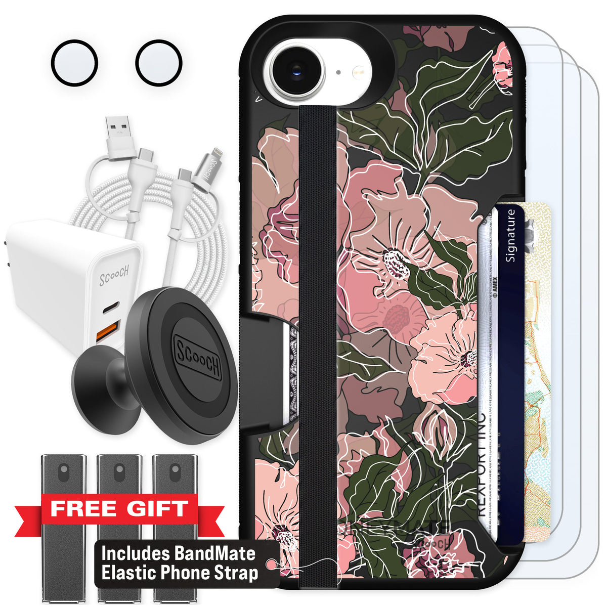 Scooch Moneymate Blush Botanical for iPhone 16e — Ultimate Bundle
