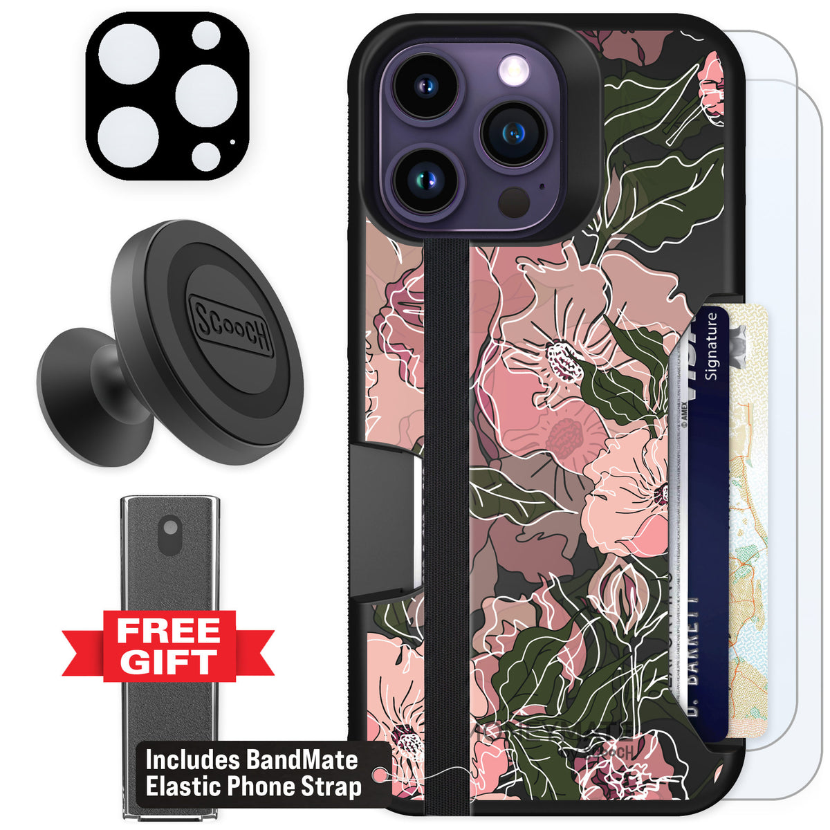 Scooch Moneymate Blush Botanical for iPhone 14 Pro Max — Defender Bundle