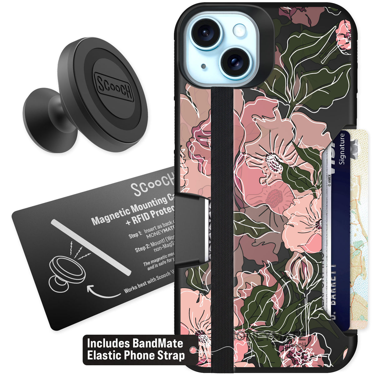 Scooch Moneymate Blush Botanical for iPhone 14 Plus — Starter Bundle