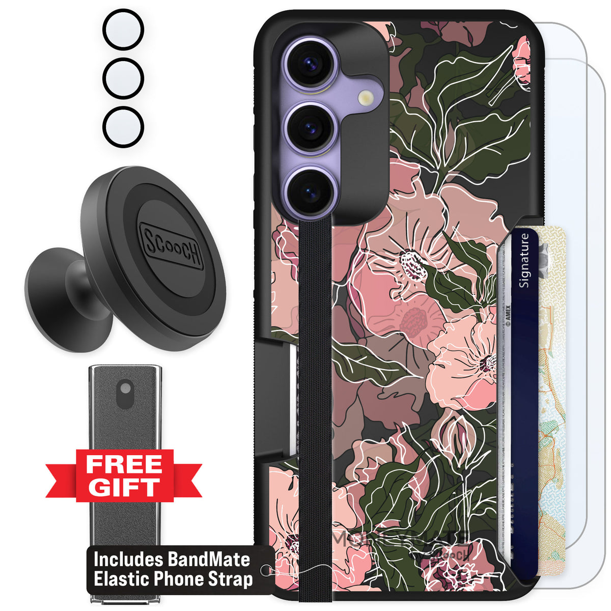 Scooch Moneymate Blush Botanical for Galaxy S25 — Defender Bundle