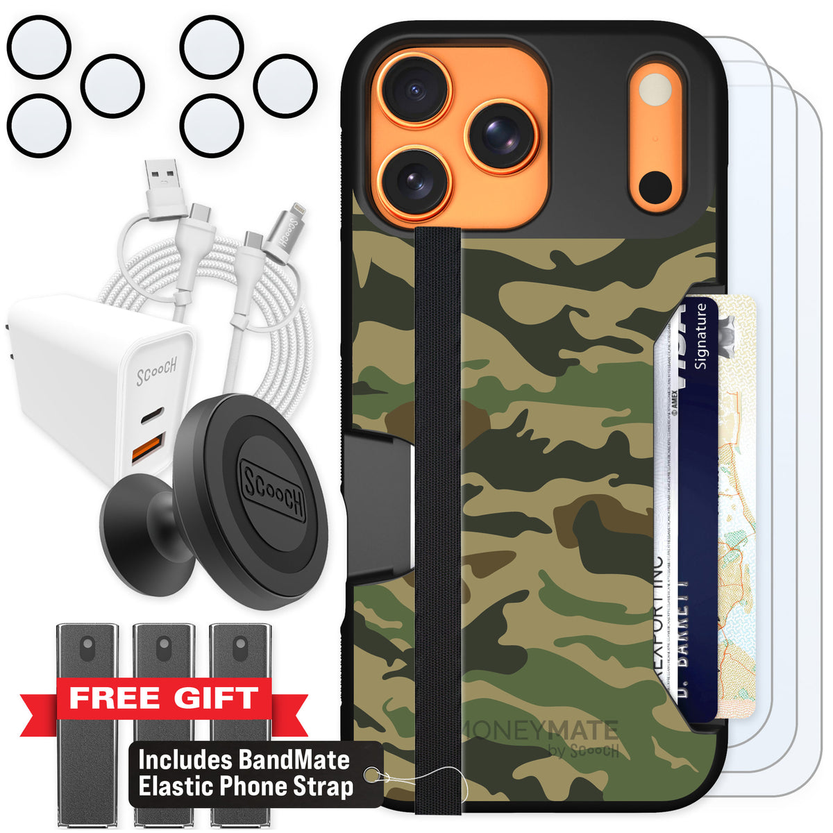 Scooch Moneymate Classic Camo for iPhone 17 Pro Max — Ultimate Bundle