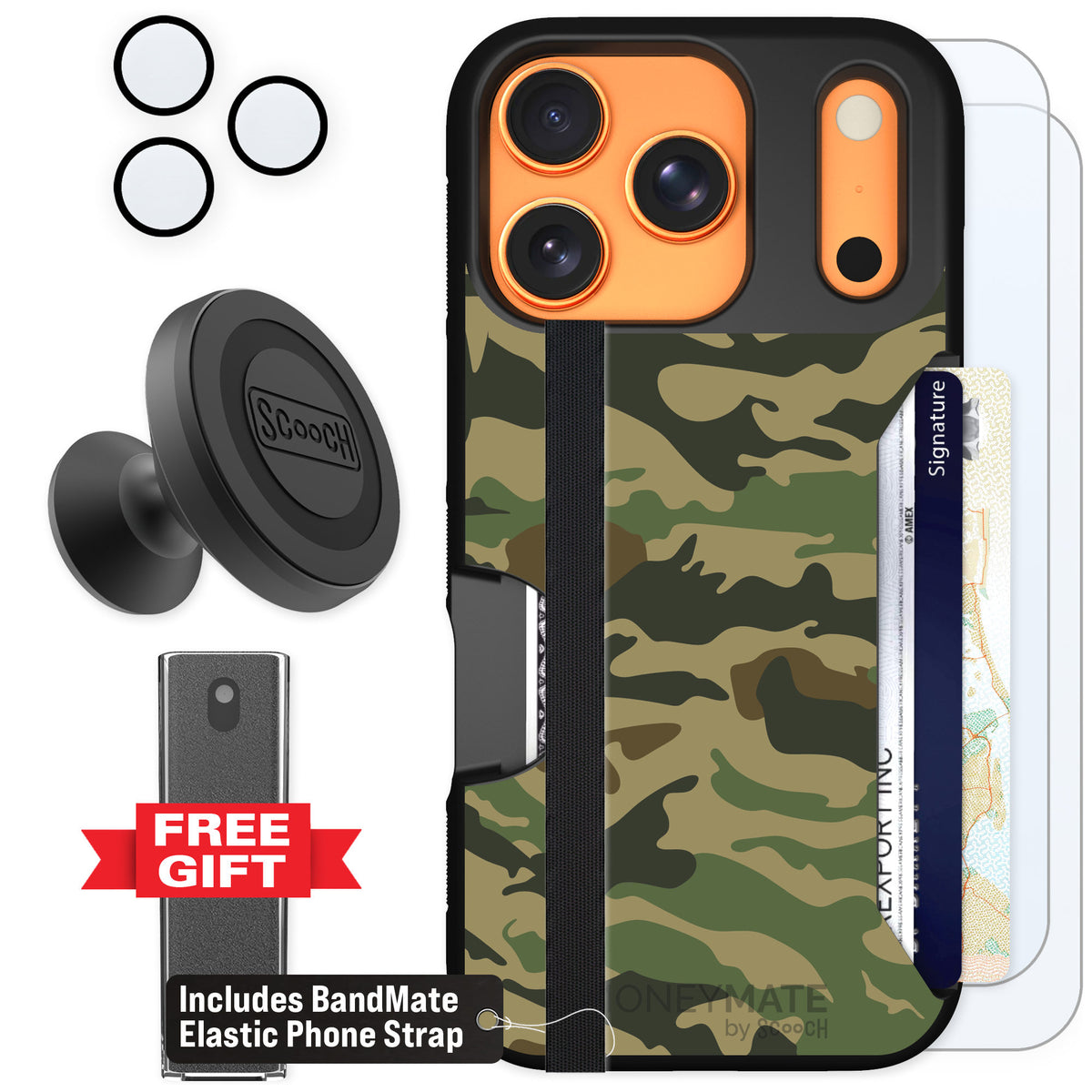 Scooch Moneymate Classic Camo for iPhone 17 Pro — Defender Bundle