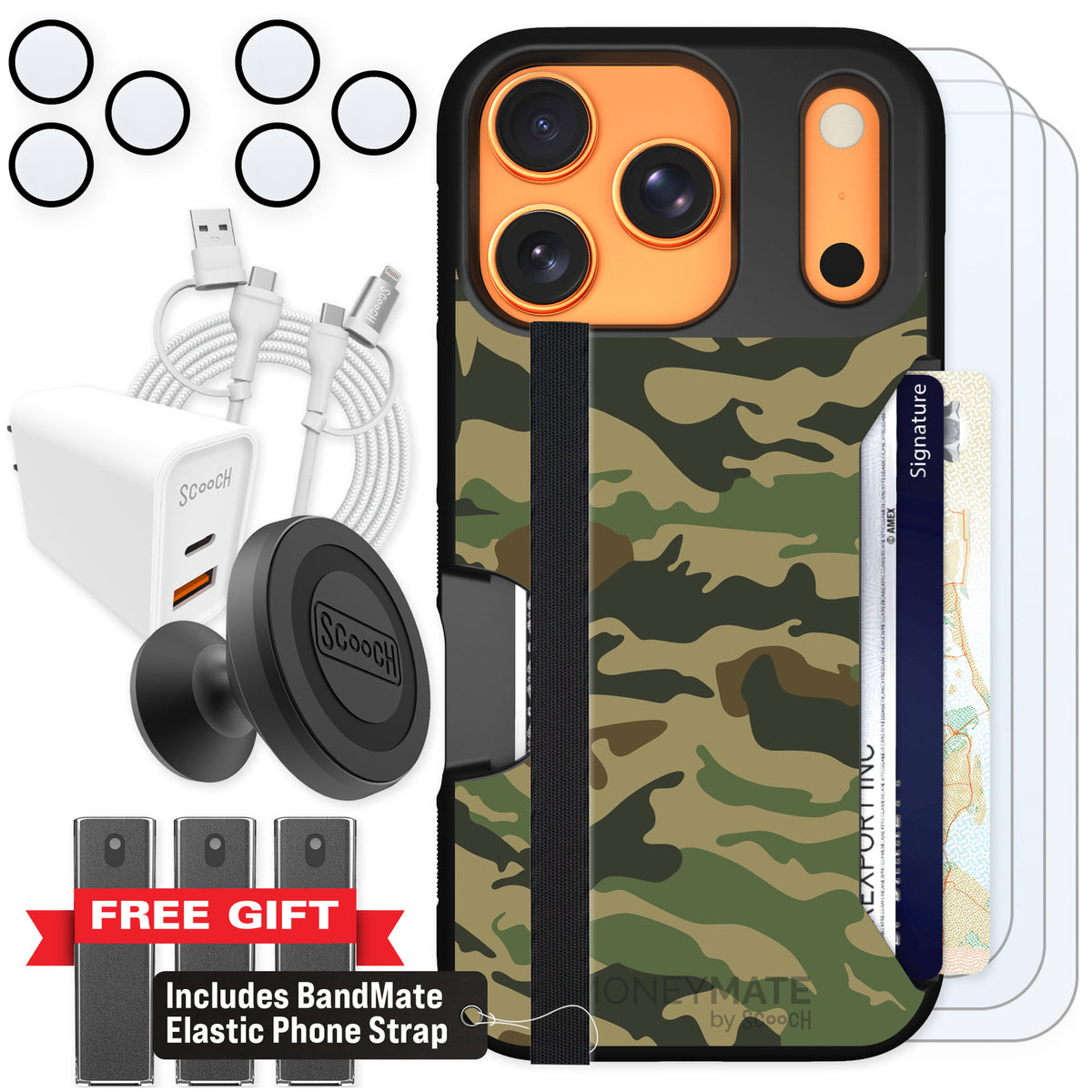 Scooch Moneymate Classic Camo for iPhone 17 Pro — Ultimate Bundle