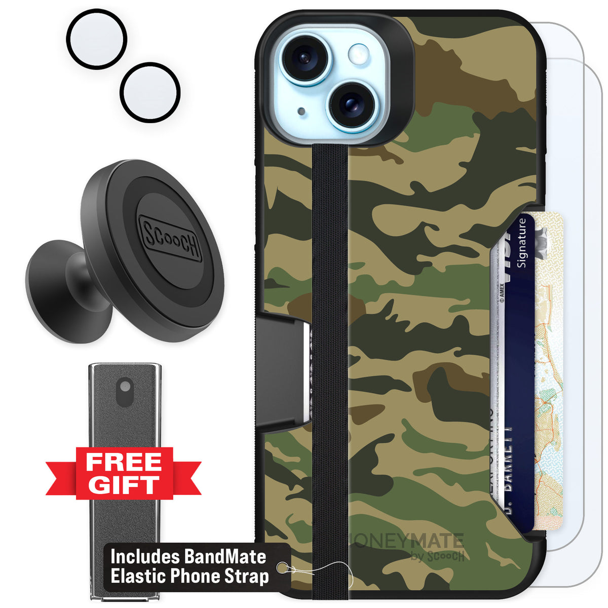Scooch Moneymate Classic Camo for iPhone 14 Plus — Defender Bundle