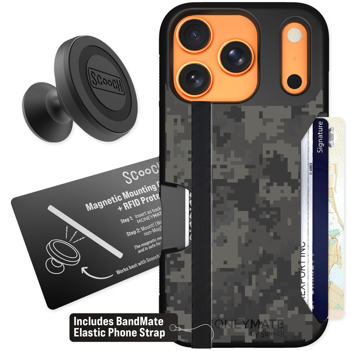 Scooch Moneymate Digi Camo for iPhone 17 Pro — Starter Bundle