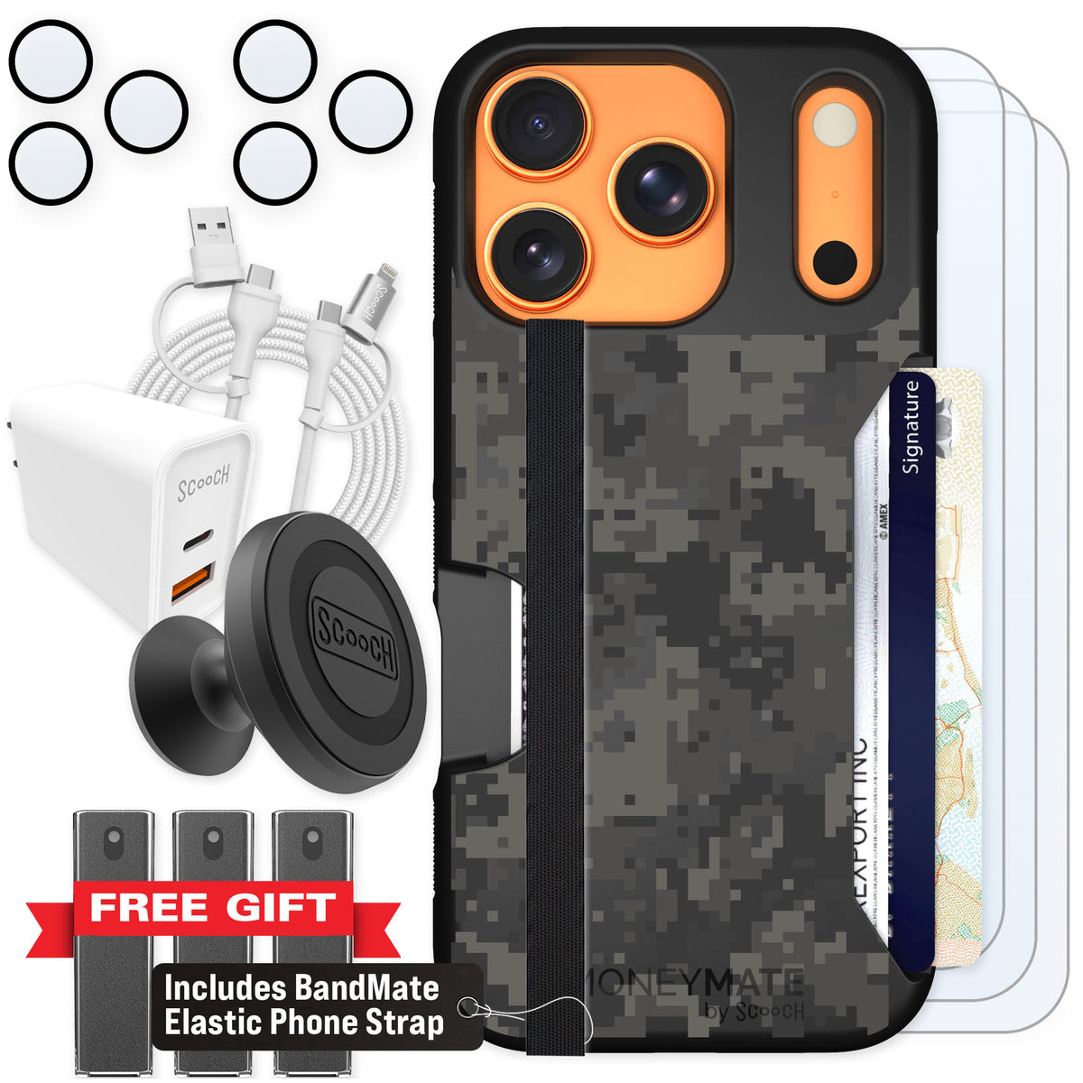 Scooch Moneymate Digi Camo for iPhone 17 Pro — Ultimate Bundle