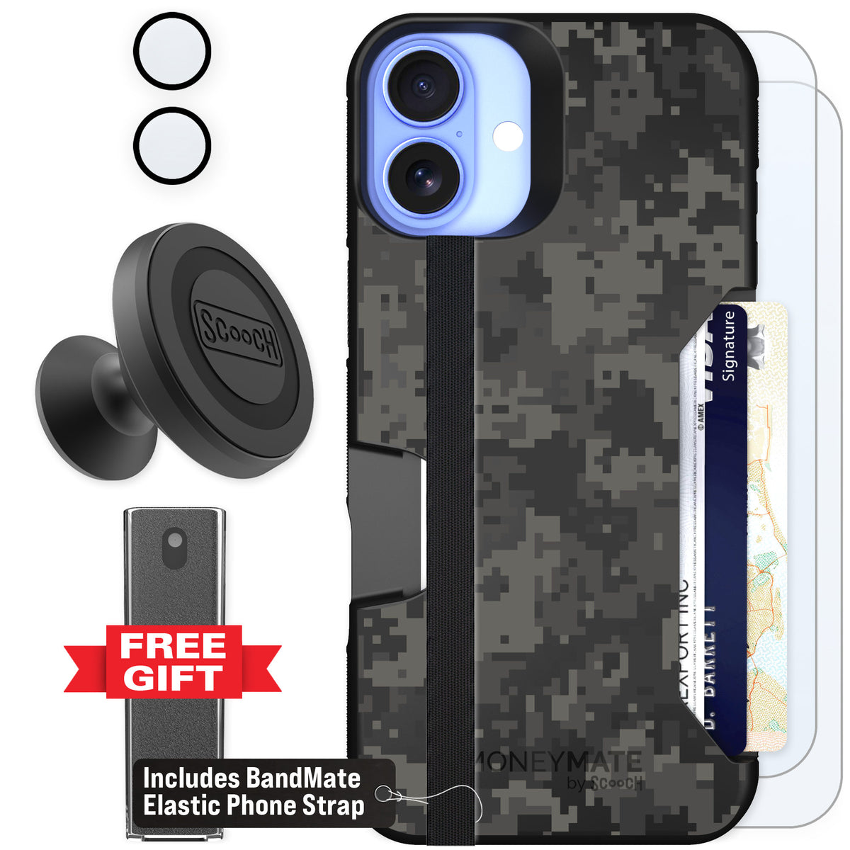 Scooch Moneymate Digi Camo for iPhone 16 Plus — Defender Bundle