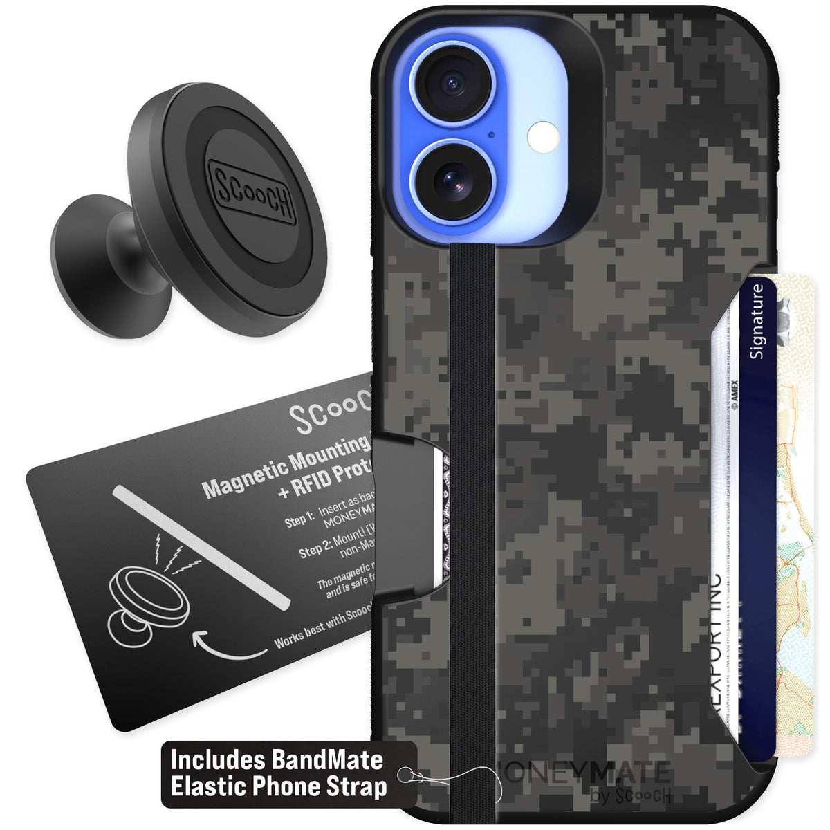 Scooch Moneymate Digi Camo for iPhone 16 — Starter Bundle