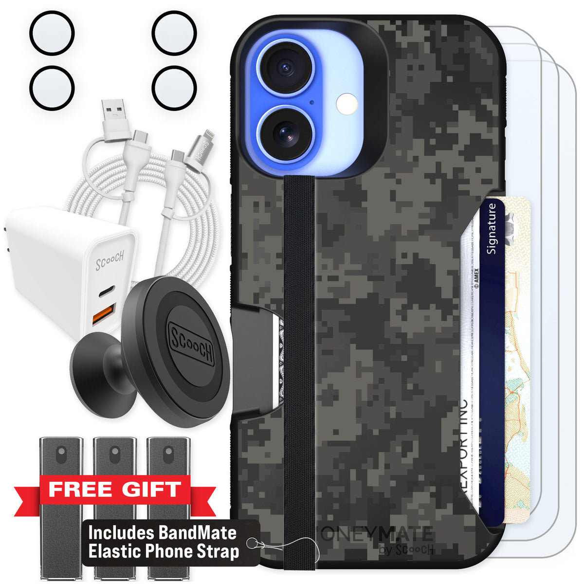Scooch Moneymate Digi Camo for iPhone 16 — Ultimate Bundle