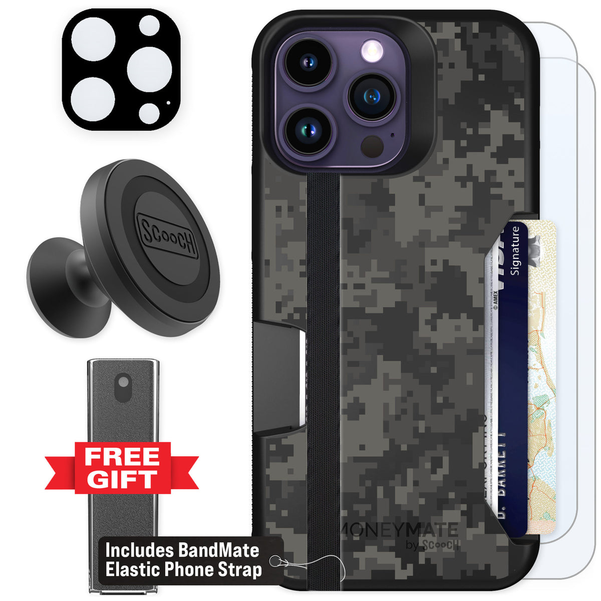 Scooch Moneymate Digi Camo for iPhone 14 Pro Max — Defender Bundle