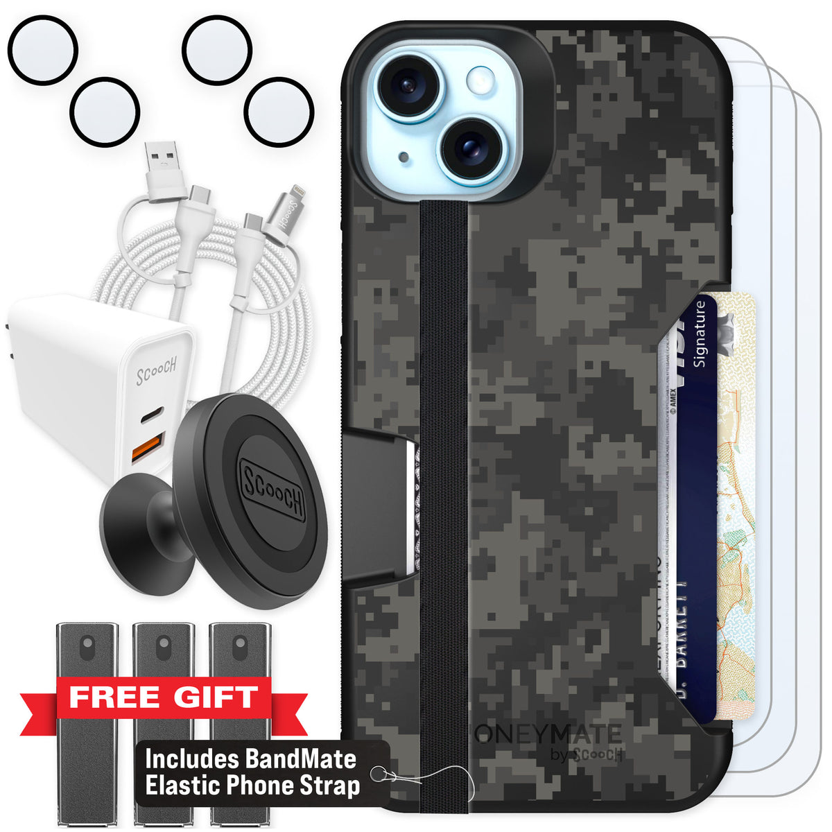 Scooch Moneymate Digi Camo for iPhone 14 Plus — Ultimate Bundle